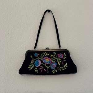 Vera Bradley Black Clutch with Blue and Pink Floral Embroidery